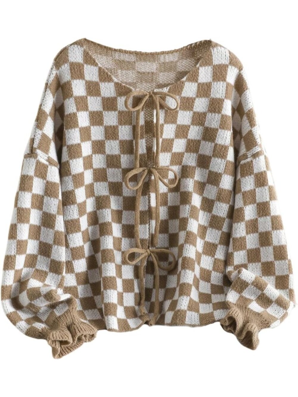 Plus Size Checkered Plaid Cardigan with Bow - Cozy Fall Sweater for Women